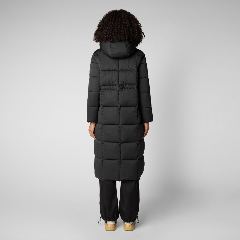 Save The Duck Ires Long Encapuchado Puffer Coat Negras | WXNMT9461