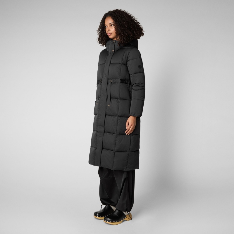 Save The Duck Ires Long Encapuchado Puffer Coat Negras | WXNMT9461