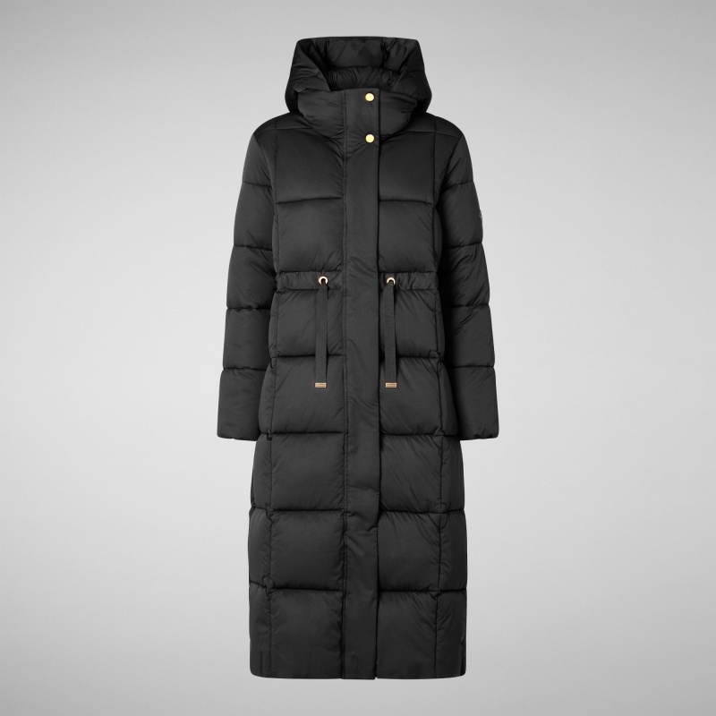 Save The Duck Ires Long Encapuchado Puffer Coat Negras | WXNMT9461