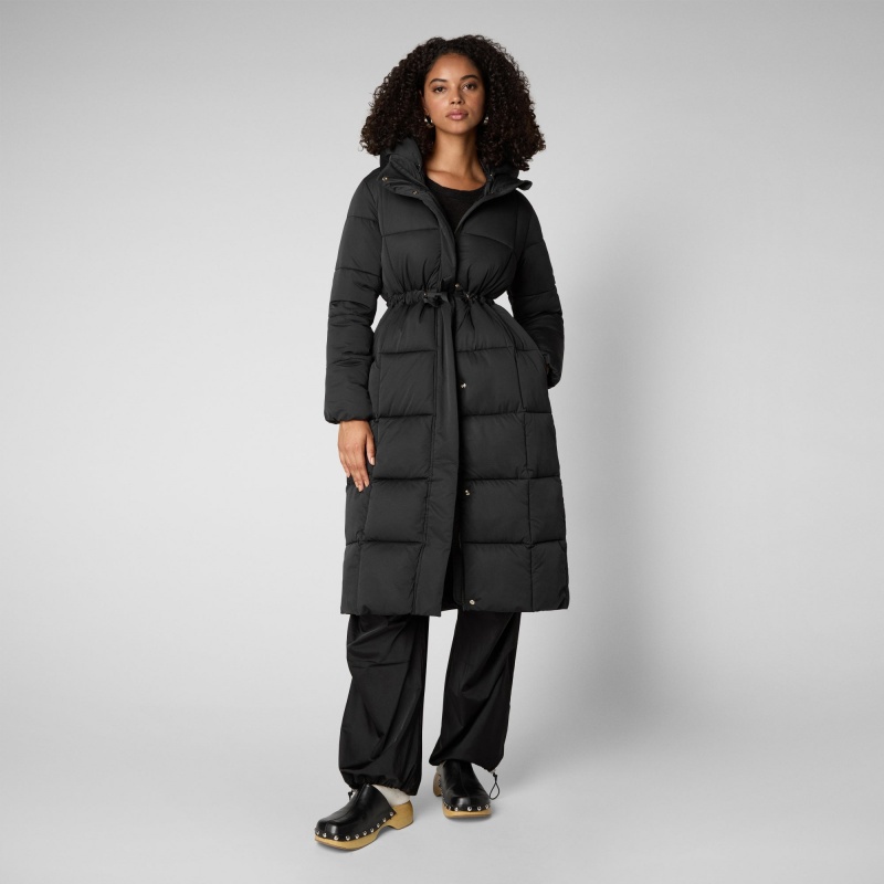 Save The Duck Ires Long Encapuchado Puffer Coat Negras | WXNMT9461