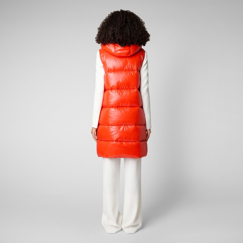 Save The Duck Iria Long Encapuchado Puffer Vest Rojas | COSPK9534