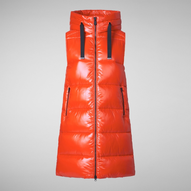 Save The Duck Iria Long Encapuchado Puffer Vest Rojas | COSPK9534