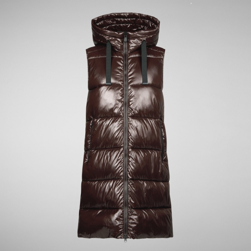 Save The Duck Iria Long Encapuchado Puffer Vest Marrones Negras | EAOJW6917