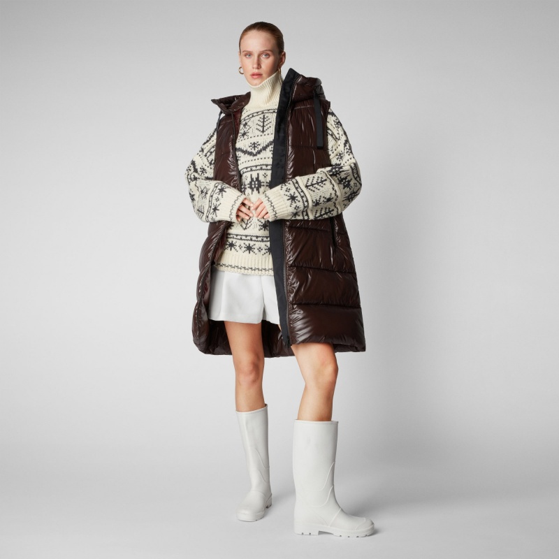 Save The Duck Iria Long Encapuchado Puffer Vest Marrones Negras | EAOJW6917