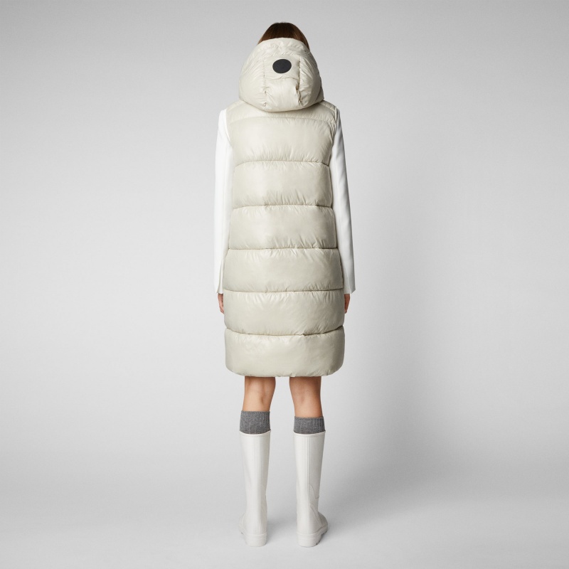 Save The Duck Iria Long Encapuchado Puffer Vest Beige | ESVTW9026