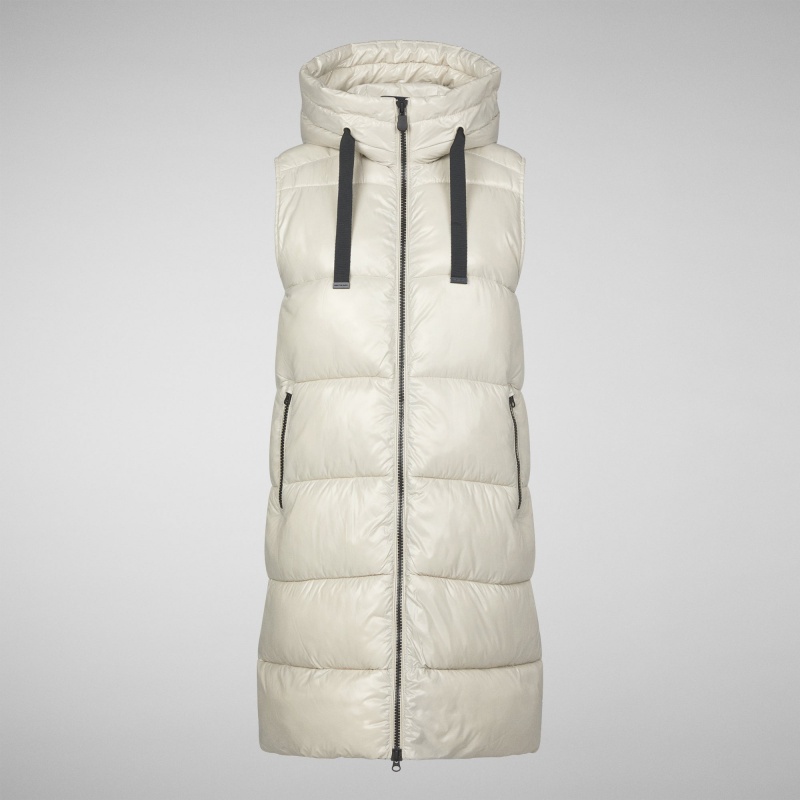 Save The Duck Iria Long Encapuchado Puffer Vest Beige | ESVTW9026