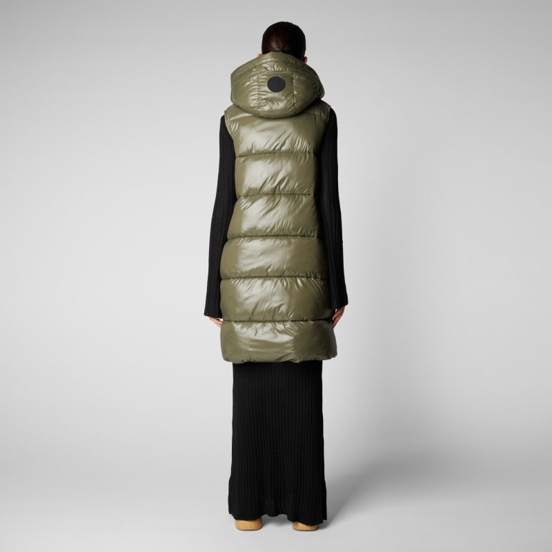 Save The Duck Iria Long Encapuchado Puffer Vest Verde | NGYJF5472