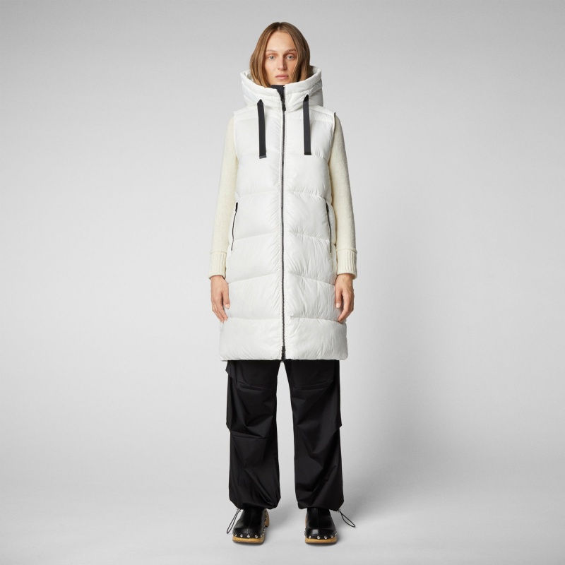Save The Duck Iria Long Encapuchado Puffer Vest Blancas | QJKNG0143