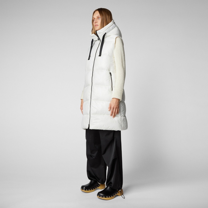 Save The Duck Iria Long Encapuchado Puffer Vest Blancas | QJKNG0143