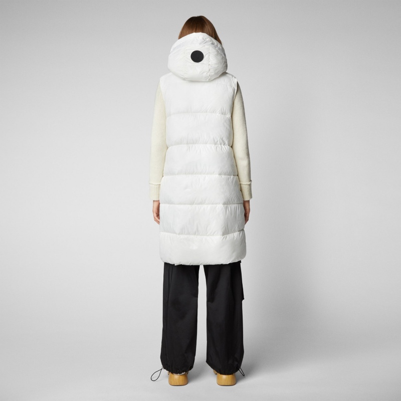 Save The Duck Iria Long Encapuchado Puffer Vest Blancas | QJKNG0143
