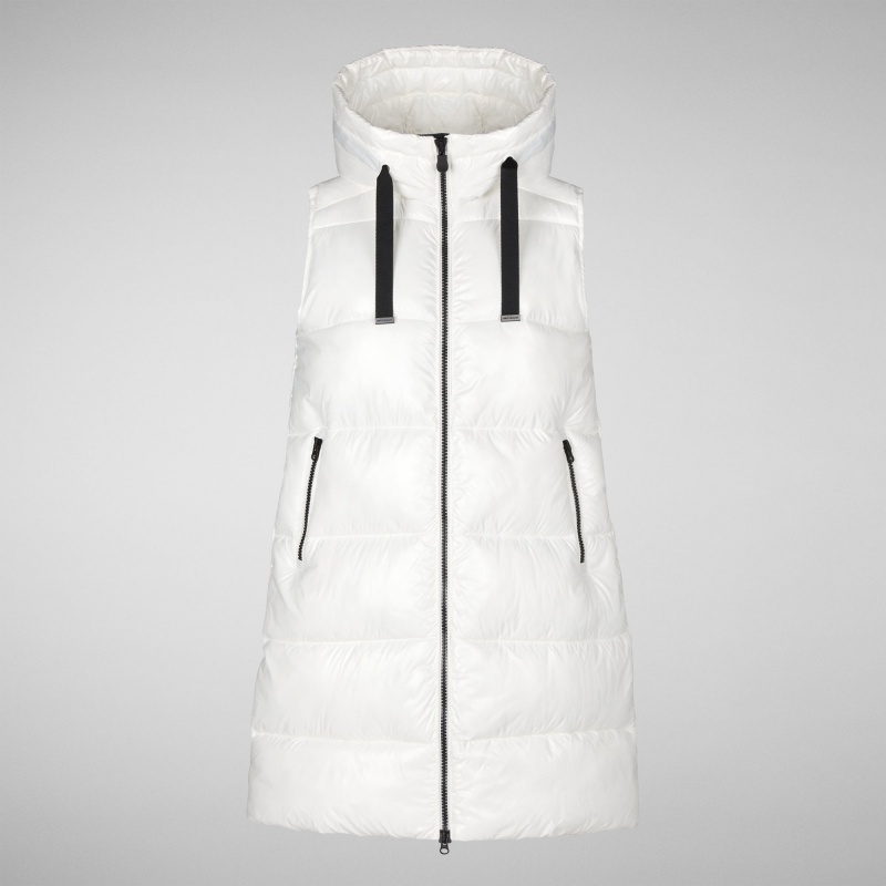 Save The Duck Iria Long Encapuchado Puffer Vest Blancas | QJKNG0143