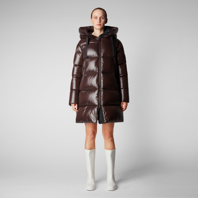 Save The Duck Isabel Encapuchado Puffer Coat Marrones Negras | FEZOB9423