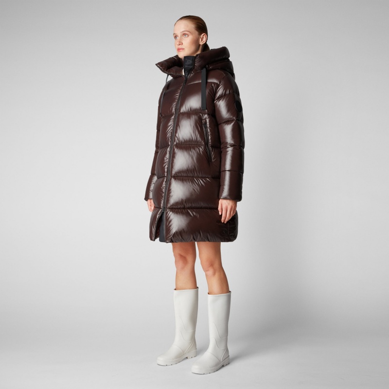 Save The Duck Isabel Encapuchado Puffer Coat Marrones Negras | FEZOB9423