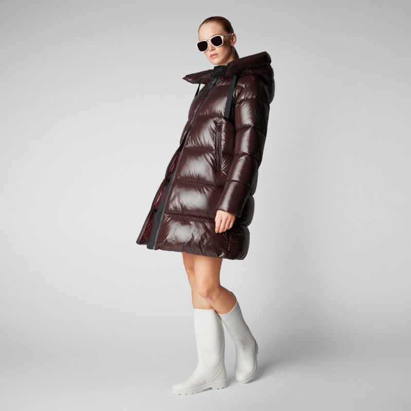 Save The Duck Isabel Encapuchado Puffer Coat Marrones Negras | FEZOB9423