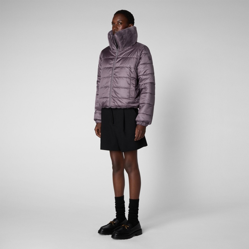Save The Duck Jeon Reversible Faux Fur Jacket Ash Violet | YQNLZ6413