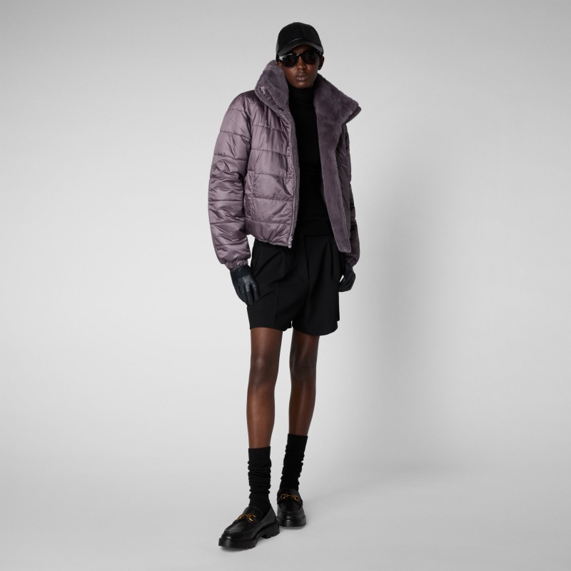Save The Duck Jeon Reversible Faux Fur Jacket Ash Violet | YQNLZ6413