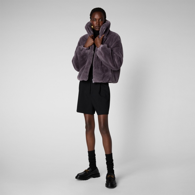 Save The Duck Jeon Reversible Faux Fur Jacket Ash Violet | YQNLZ6413