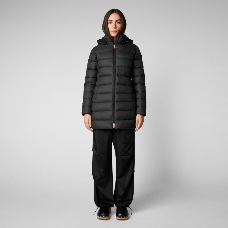Save The Duck Joanne Puffer Coat with Faux Fur Lining & Detachable Hood Negras | FEKUG4286
