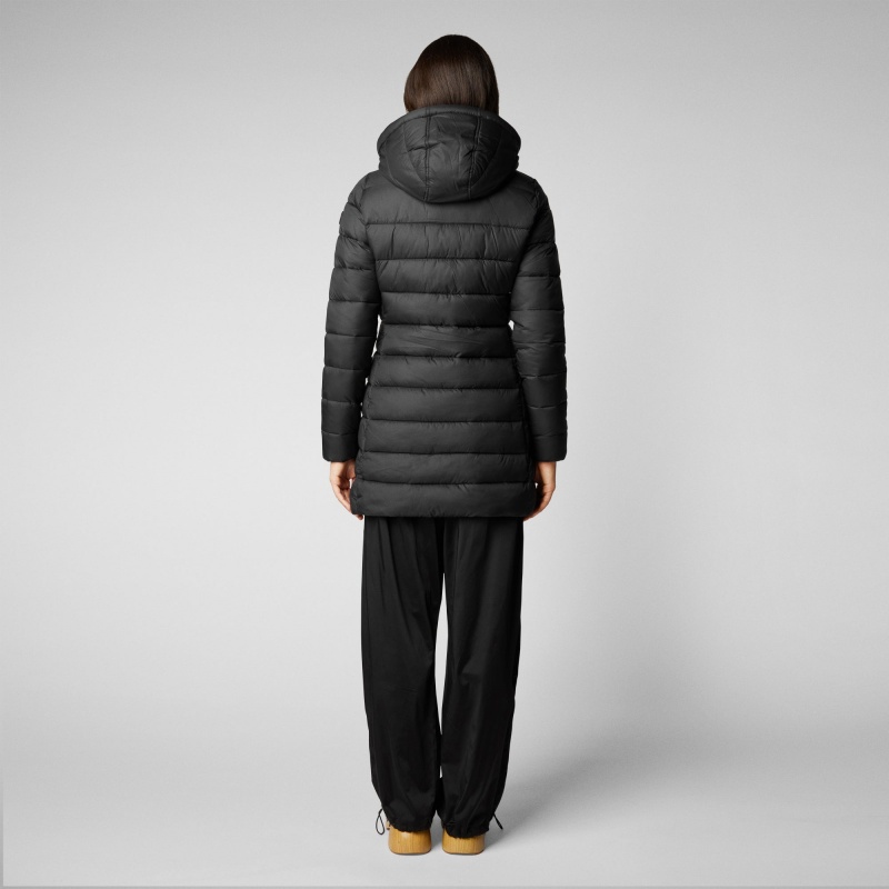 Save The Duck Joanne Puffer Coat with Faux Fur Lining & Detachable Hood Negras | FEKUG4286