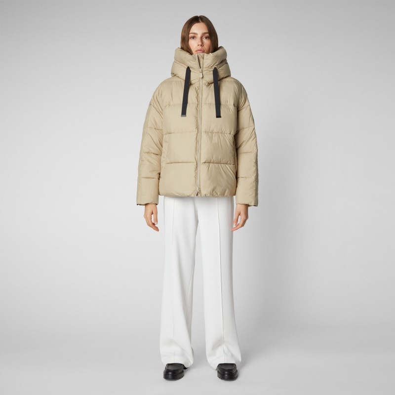 Save The Duck Keri Encapuchado Puffer Jacket Beige | PQDAI4856