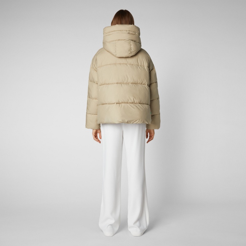 Save The Duck Keri Encapuchado Puffer Jacket Beige | PQDAI4856