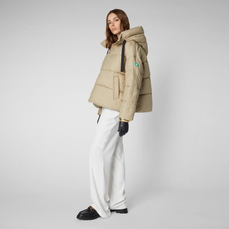 Save The Duck Keri Encapuchado Puffer Jacket Beige | PQDAI4856