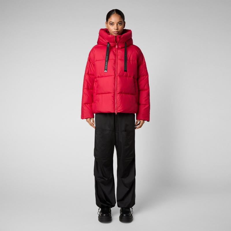 Save The Duck Keri Encapuchado Puffer Jacket Rojas | TNPFC3821