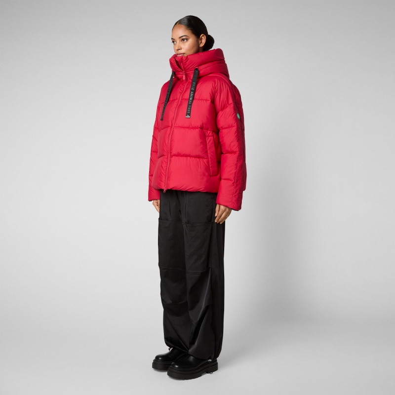 Save The Duck Keri Encapuchado Puffer Jacket Rojas | TNPFC3821