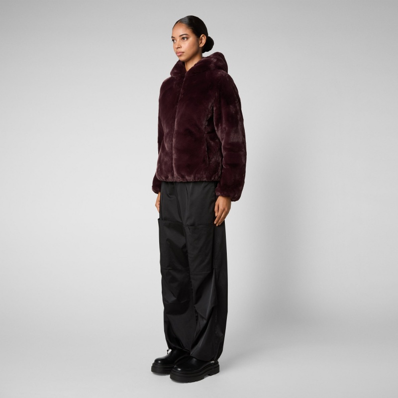 Save The Duck Laila Reversible Encapuchado Jacket Burdeos Negras | UHIVX1936