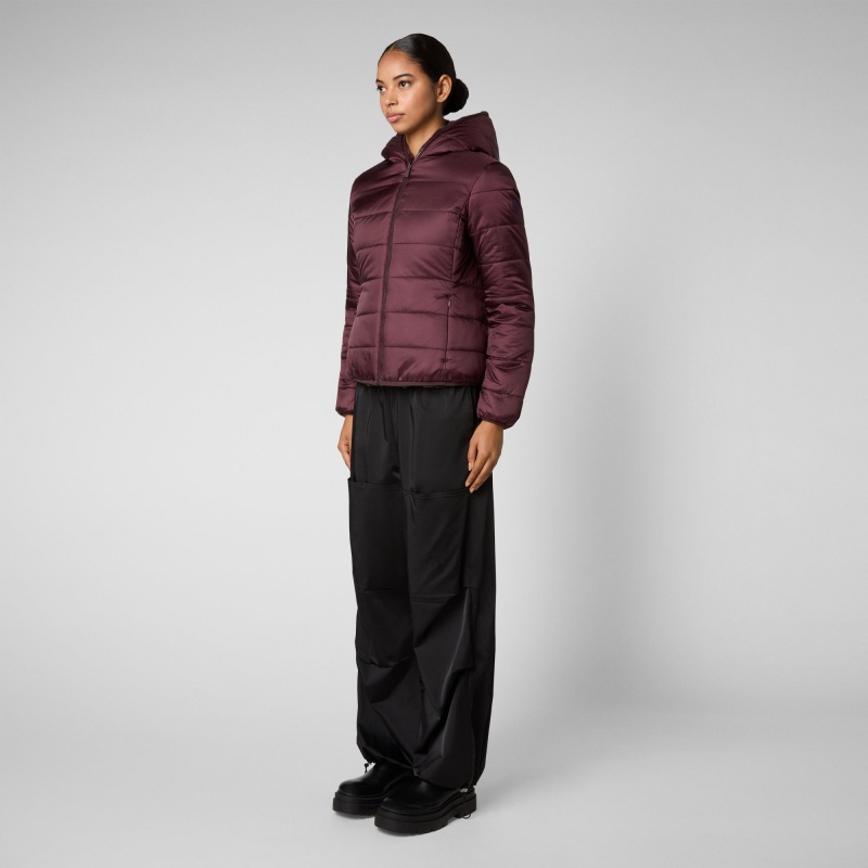 Save The Duck Laila Reversible Encapuchado Jacket Burdeos Negras | UHIVX1936