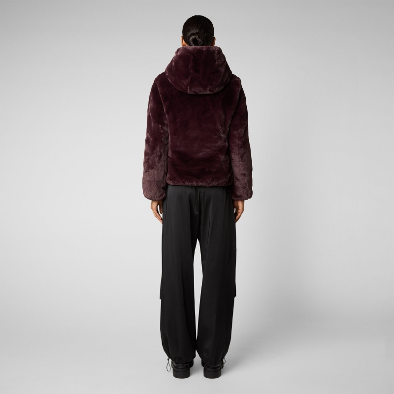 Save The Duck Laila Reversible Encapuchado Jacket Burdeos Negras | UHIVX1936