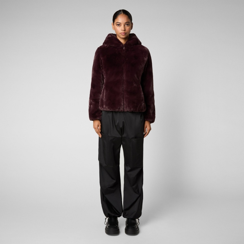 Save The Duck Laila Reversible Encapuchado Jacket Burdeos Negras | UHIVX1936