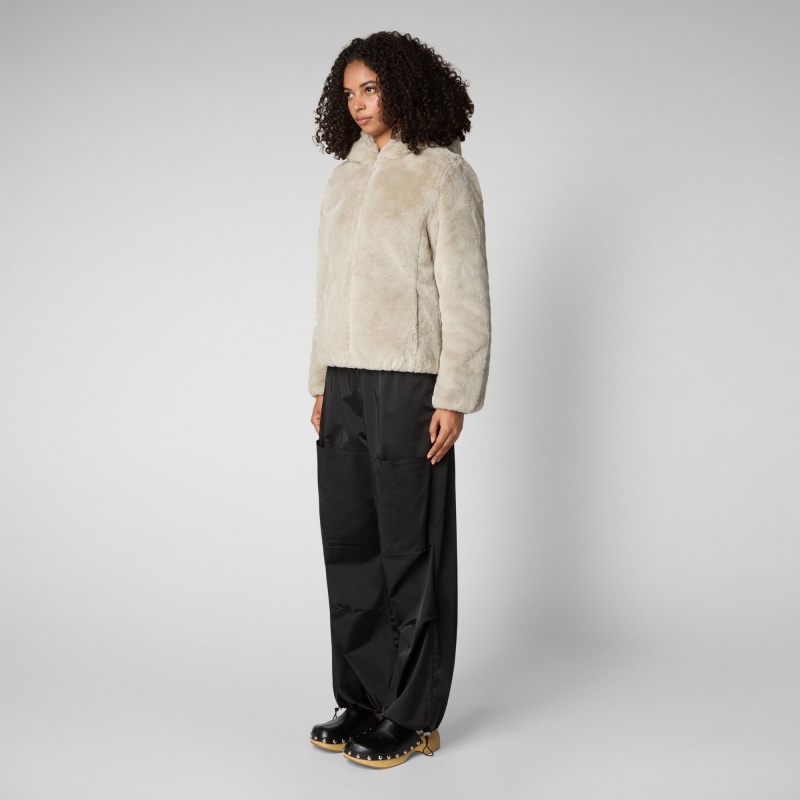 Save The Duck Laila Reversible Encapuchado Jacket Beige | TXSQY5432