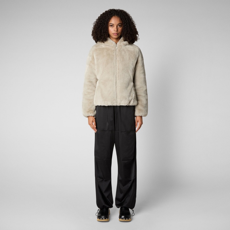 Save The Duck Laila Reversible Encapuchado Jacket Beige | TXSQY5432