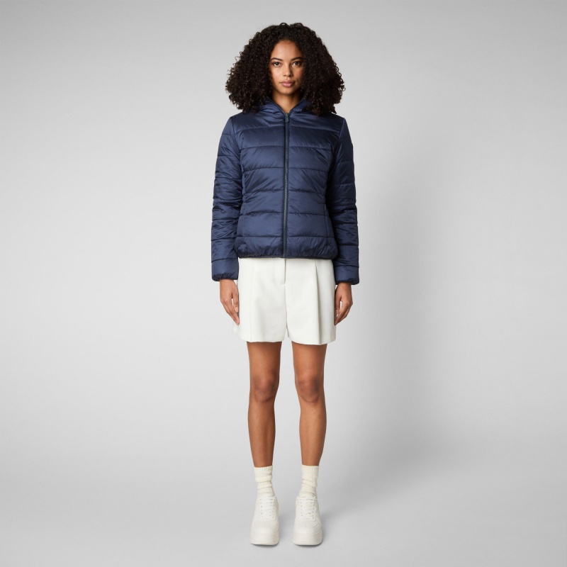Save The Duck Laila Reversible Encapuchado Jacket Azules Negras | OYTHV4180