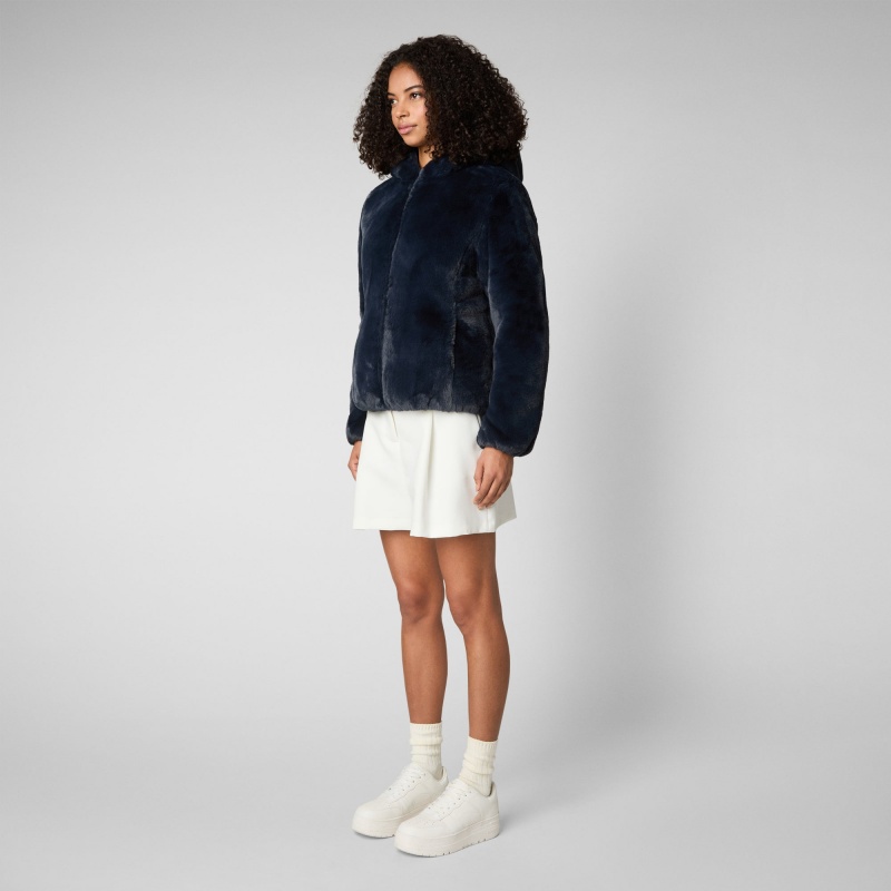 Save The Duck Laila Reversible Encapuchado Jacket Azules Negras | OYTHV4180