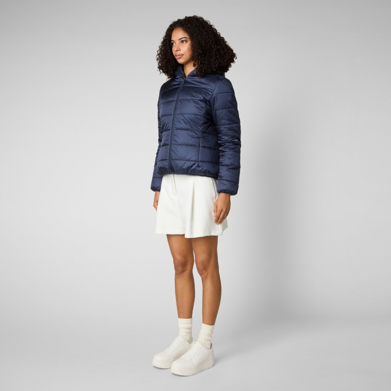Save The Duck Laila Reversible Encapuchado Jacket Azules Negras | OYTHV4180