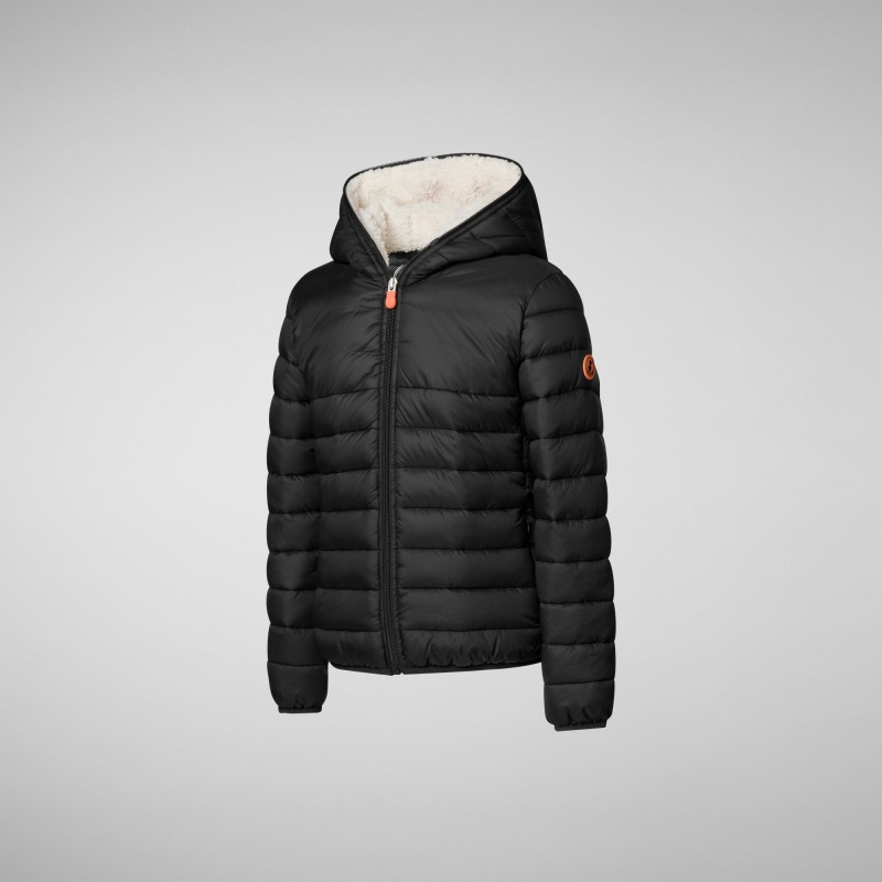 Save The Duck Leci Encapuchado Puffer Jacket with Faux Fur Lining Negras | PZDXQ4852