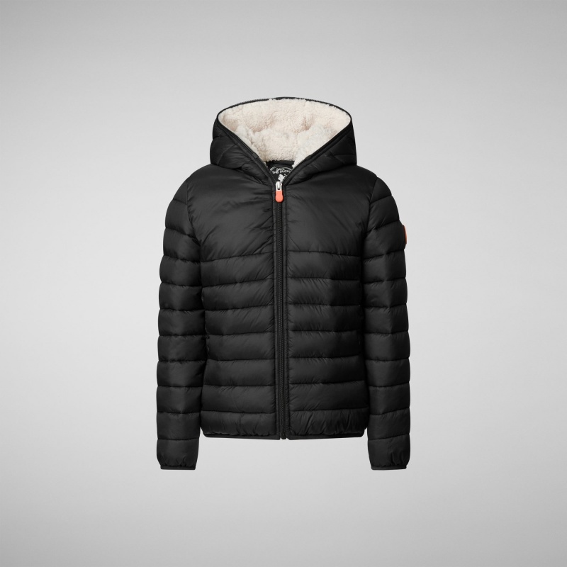 Save The Duck Leci Encapuchado Puffer Jacket with Faux Fur Lining Negras | PZDXQ4852