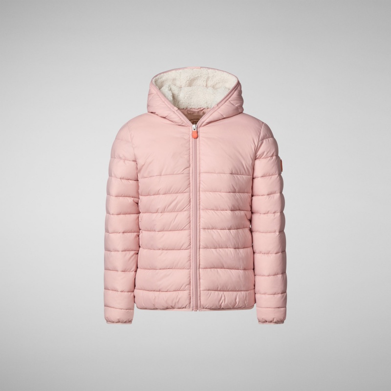 Save The Duck Leci Encapuchado Puffer Jacket with Faux Fur Lining Rosas | PWSRT0936