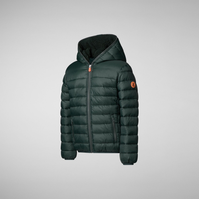 Save The Duck Lemy Encapuchado Puffer Jacket with Faux Fur Lining Verde Negras | PTMZL2760