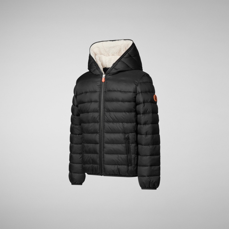 Save The Duck Lemy Encapuchado Puffer Jacket with Faux Fur Lining Negras | QKLBF5867