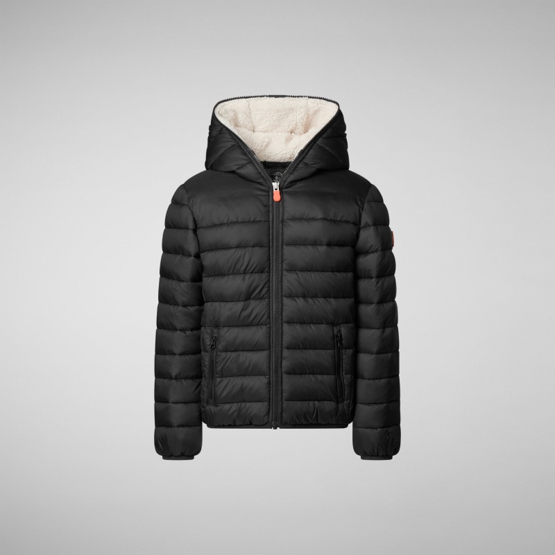 Save The Duck Lemy Encapuchado Puffer Jacket with Faux Fur Lining Negras | QKLBF5867