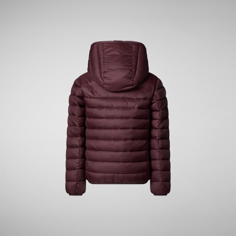 Save The Duck Lemy Encapuchado Puffer Jacket with Faux Fur Lining Burdeos Negras | UEXFD3927