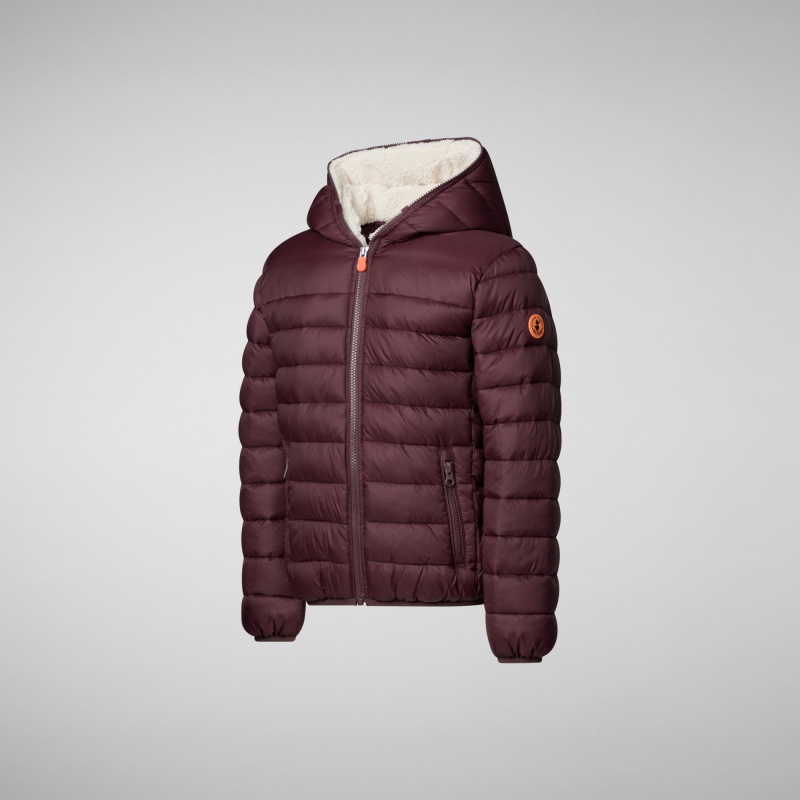 Save The Duck Lemy Encapuchado Puffer Jacket with Faux Fur Lining Burdeos Negras | UEXFD3927