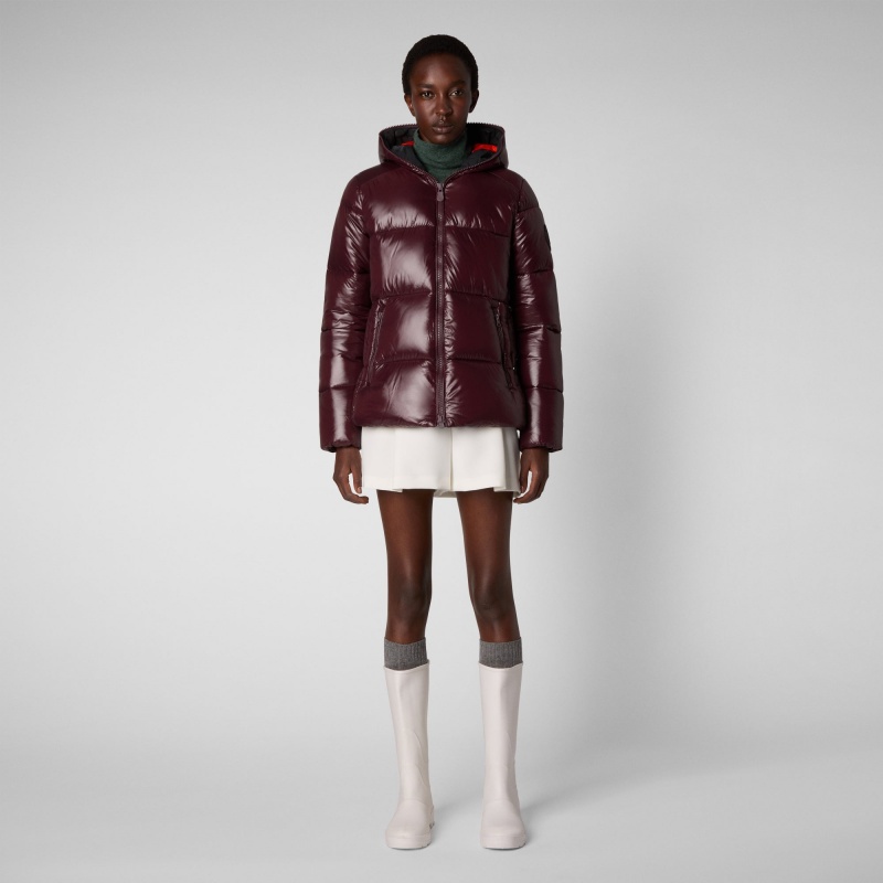 Save The Duck Lois Encapuchado Puffer Jacket Burdeos Negras | CRZFQ7910