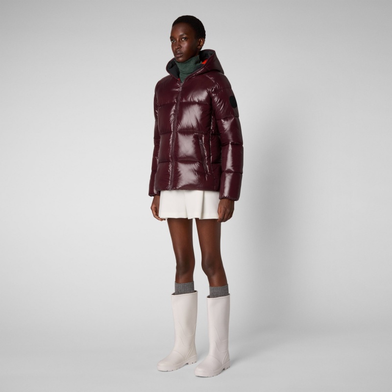 Save The Duck Lois Encapuchado Puffer Jacket Burdeos Negras | CRZFQ7910