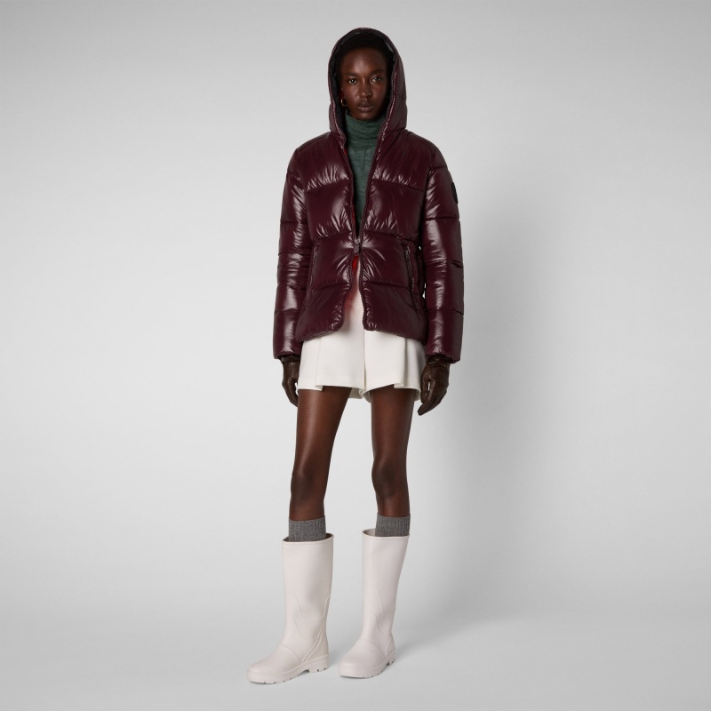 Save The Duck Lois Encapuchado Puffer Jacket Burdeos Negras | CRZFQ7910