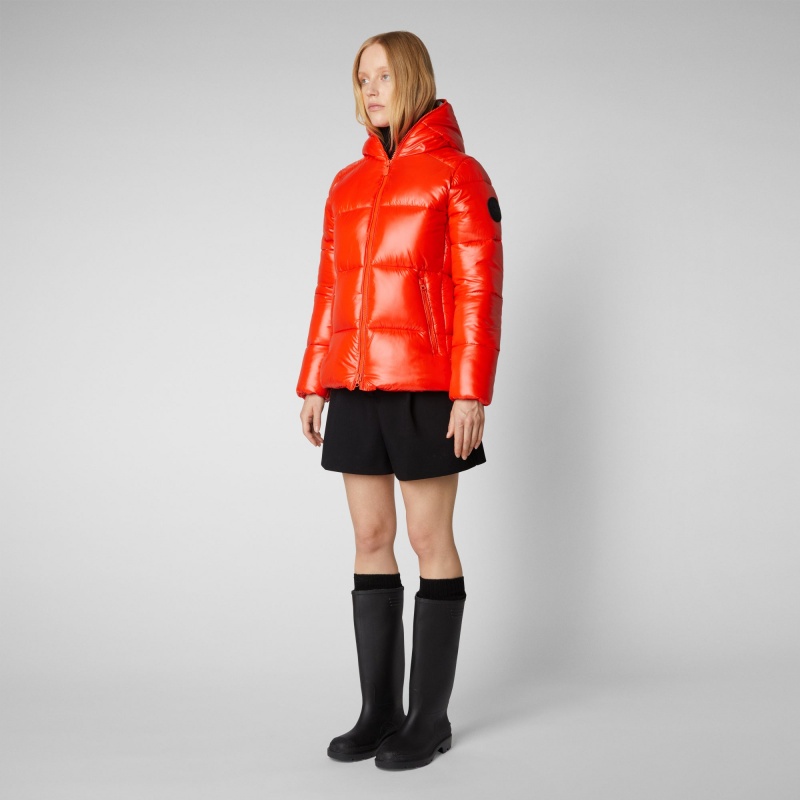 Save The Duck Lois Encapuchado Puffer Jacket Rojas | RBSFQ1590