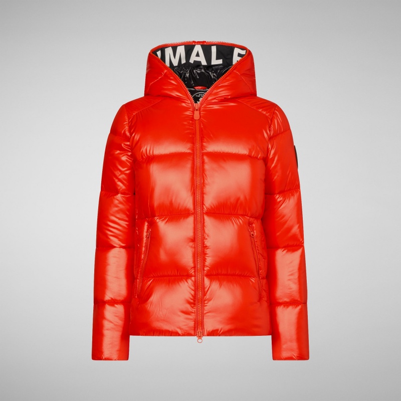 Save The Duck Lois Encapuchado Puffer Jacket Rojas | RBSFQ1590
